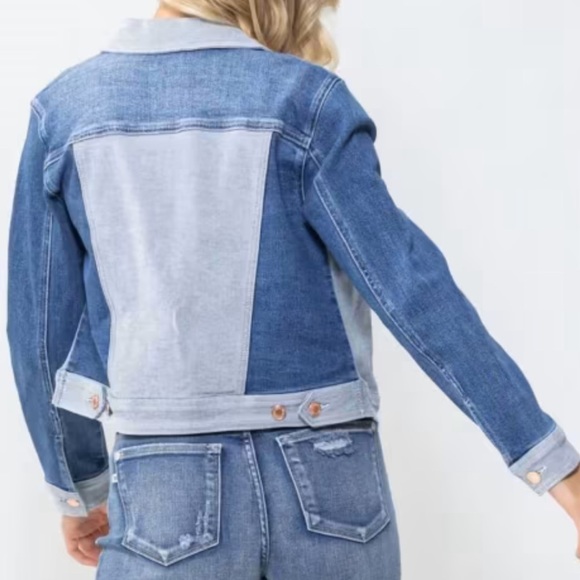 Judy Blue Color Block Button Down Long Sleeve Denim Jacket - Picture 11 of 15